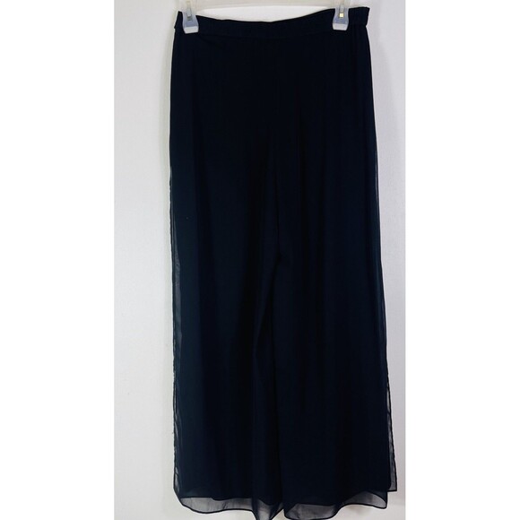 Black Sheer Chiffon Wide Leg Palazzo Pants 8 Flowing Boho Dressy Evening Resort - Picture 7 of 12